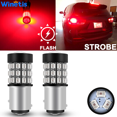 #ad 2Pcs 1157 LED Strobe Flash Brake Stop Bulbs Tail Blinking Light Safety Warning