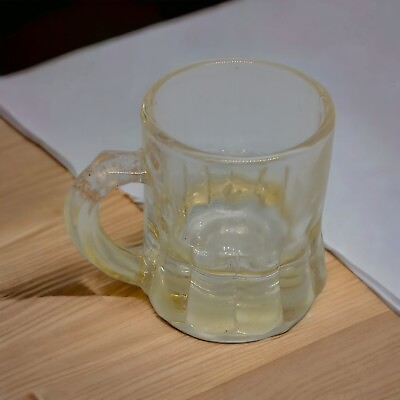 #ad Vintage Federal Glass Amber Yellow Mini Beer Mug Shot Glass Toothpick Holder 2”