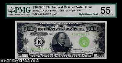 FR 2231K $10000 1934 GRADED PMG 55 quot;LIGHT GREEN SEALquot; TWO DIGIT #42 FEDERAL
