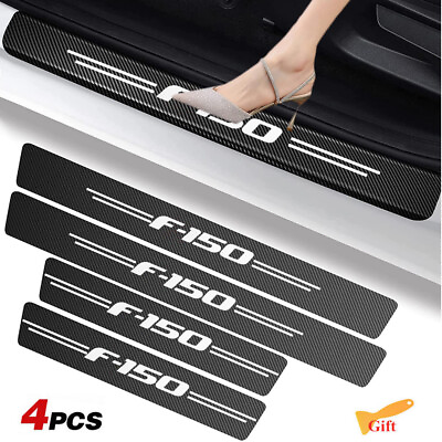 #ad 4Pcs For FORD F 150 Car Door Sill Protector Carbon Fiber Leather Cover Sticker