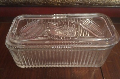 #ad #ad Vintage Federal Clear Glass Refrigerator Dish Box amp; Lid Embossed Vegetable