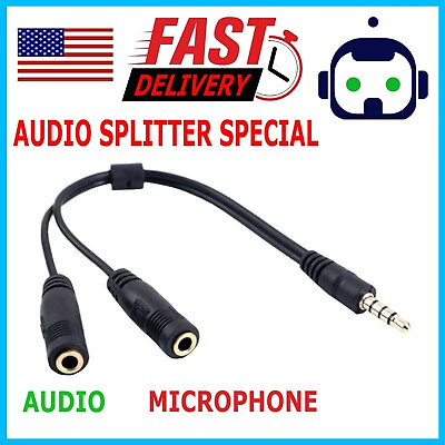 #ad 3.5mm AUX Audio Mic Splitter 1 Male to 2 Female Gold Plated Headphone Cable
