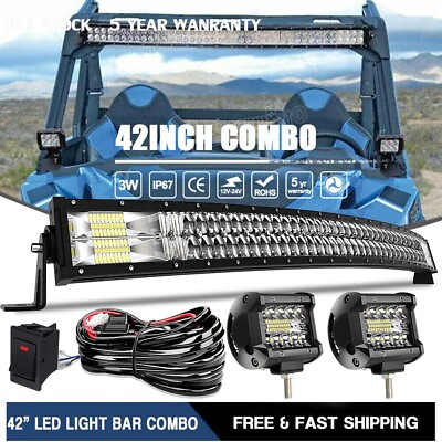 #ad 42inch LED Light Bar Curved Flood Spot 5D Combo SUV ATV 4WD 4#x27;#x27;Pods Wiring