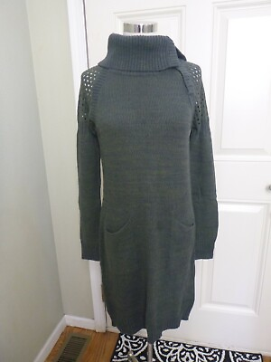 #ad PRANA ARCHER S Green Knit Long Sleeve Pocket Cowl Turtleneck Sweater Dress Top