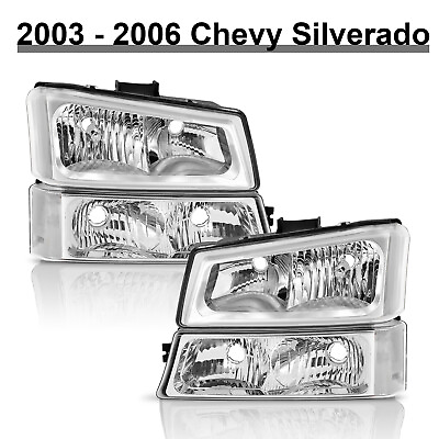 #ad Headlights For 2003 2007 Chevy Silverado Avalanche ChromeSignal Bumper Lamps
