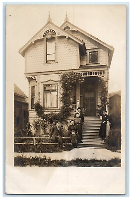#ad c1910#x27;s Eastlake Victorian House Family St. Louis MO RPPC Photo Antique Postcard
