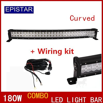 #ad 32inch 180W Slim Curved Offroad Led Light Bar Combo Driving FordWiring Kit 30