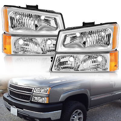 #ad Headlights For 2003 2007 Chevy Silverado Avalanche ChromeSignal Bumper Lamps