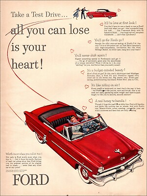 #ad 1954 Classic Car AD #x27;54 FORD red convertible Riding on air 062021