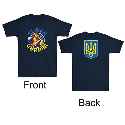 #ad Slava Ukraini Ukraine Peace Freedom Front and Back Printed Vintage Men#x27;s T Shirt