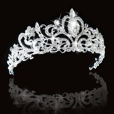 #ad Bridal Princess Austrian Crystal Tiara Wedding Crown Veil Hair Accessory Silver
