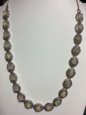 #ad Ethiopian Welo Opal Platinum Over Sterling Silver Necklace