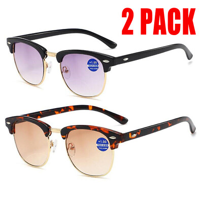 #ad 2Pack Men Reading Glasses Sunglasses Square Bifocal Lens Anti Blue Light Eyewear