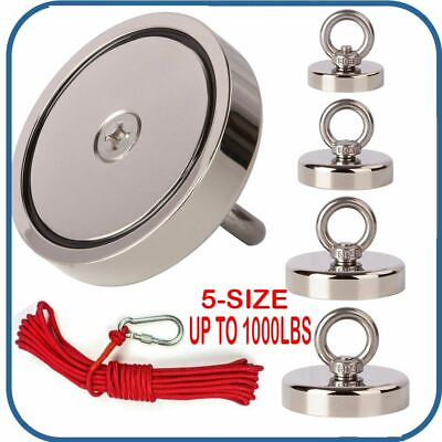 #ad UPTO 1000LB Fishing Magnet Kit Strong Neodymium Pull Force with Rope amp; Carabiner