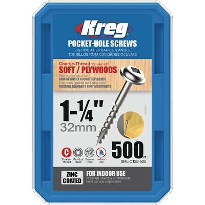 #ad Kreg #8 1 1 4 In. Coarse Maxi Loc Washer Head Zinc Pocket Hole Screw 500 Ct.