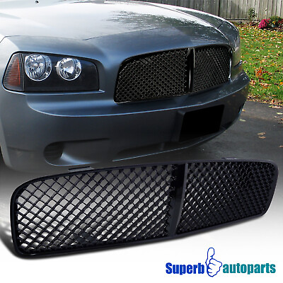 #ad Fits 2005 2010 Dodge Charger Mesh Grill Honeycomb Front Hood Grille Shiny Black