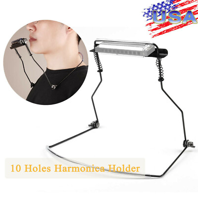 #ad Harmonica Holder Neck Back Rack Stand Brace Adjustable for 10 Hole Mouth Organ