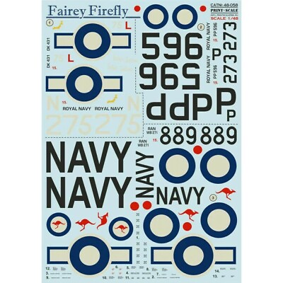 #ad Print Scale 48 058 Decal for airplane 1:48 Fairey Firefly Waterslide decals