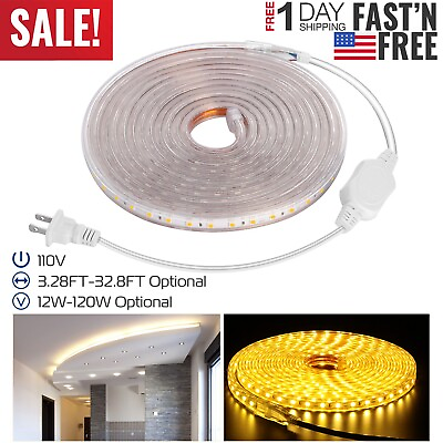#ad 110V LED Strip Light SMD 5050 Flexible Tape Home Outdoor Lighting Rope US Plug