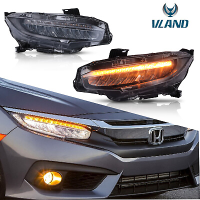 #ad Pair LED Headlights Turn Signal Sequential Indicator For 2016 2021 Honda Civic