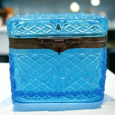 #ad #ad Rare Antique Russian Cobalt Blue Patterned Glass Tea Box W Wissotsky amp; Cie