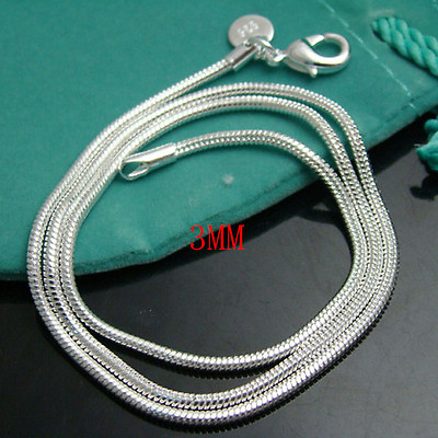 #ad 5PCS Wholesale 925Sterling Solid Silver Snake Chains Necklace 3MM 16quot; 30quot;