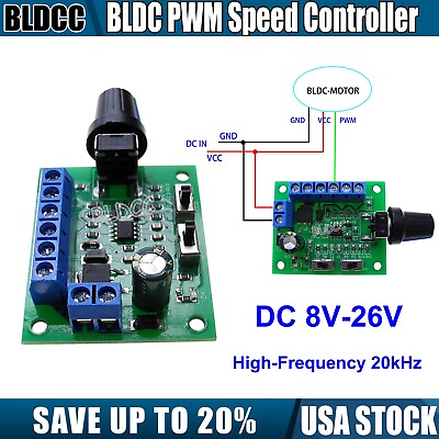 #ad DC 12V 24V High Frequency 20kHz BLDC PWM Speed Controller 8V 26V Speed Regulator