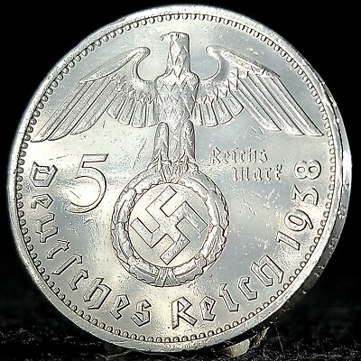 #ad Nazi Germany *Beautiful* Genuine WW2 Third Reich 5 Reichsmark 90% Silver Coin
