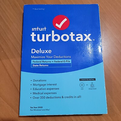 Turbotax 2020 Deluxe. Federal and State .New And Sealed. Loose CD Inside Box