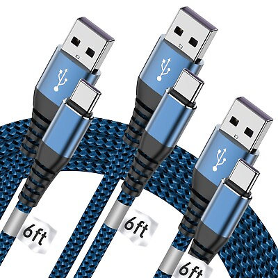 #ad USB Type C Cable 6ft 3 Pack Fast Charger for Samsung Galaxy A10 A20 A51 S10