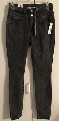 #ad True Freedom Womens High Waisted Black Distressed Stretchy Jeans Size 3 NWT A83