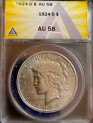 #ad 1924 S PEACE DOLLAR ANACS AU 58 Combined Shipping