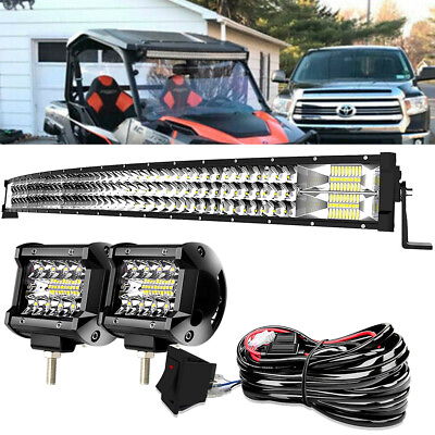 #ad 42inch Tri Row Curved LED Light Bar Spot Flood Combo 4quot; Pods Offroad amp; Wiring