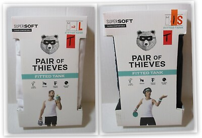 #ad Pair of Thieves Men#x27;s FITTED TANKS Premium Undershirt 2ct White L 1 ct Black S