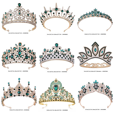 #ad 55 Styles Green Crystal Queen Princess Tiara Crown Wedding Princess For Women