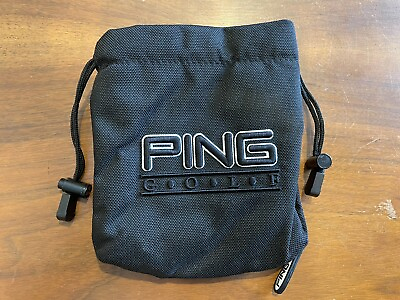 #ad Ping Golf Shag Bag Black Faux Fur Lined Drawstring Zipper Pocket Raised Letters