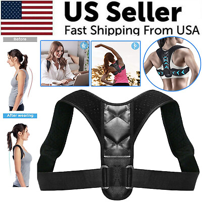 #ad Adjustable Posture Corrector Back Straightener Support Shoulder Brace Black USA