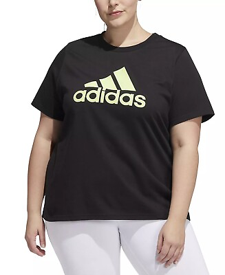 #ad Adidas BLACK LIME Women#x27;s Plus Size Cotton Logo T Shirt US 2X