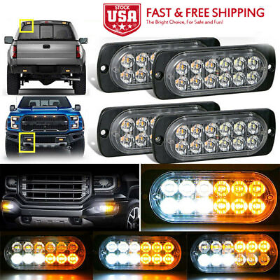 #ad 4X 12 LED Car Truck Emergency Beacon Warning Flash Strobe Light Bar Amber White