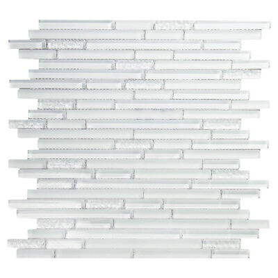 #ad Mosaic Glass Tile Cove Thin Linear Interlocking Kitchen Wall Backsplash White