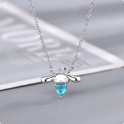 #ad Cinnamoroll Tiny Silver Plated Pendant Blue Gem Setting Tin Chain Necklace New