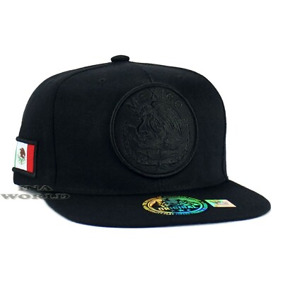 #ad MEXICAN Hat MEXICO Federal Logo Eagle Snapback Flat Bill Baseball Cap Black Logo