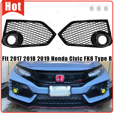 #ad Fits 2017 2021 Honda Civic FK8 Type R Black Open mesh Front Fog Light Cover