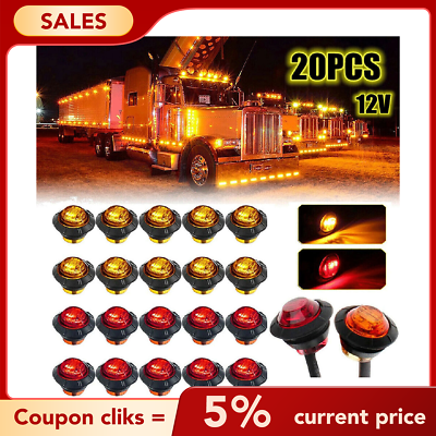 #ad 20pcs 3 4quot; LED Marker Lights Bullet Amber Red Truck Trailer RV Round Side Lamps