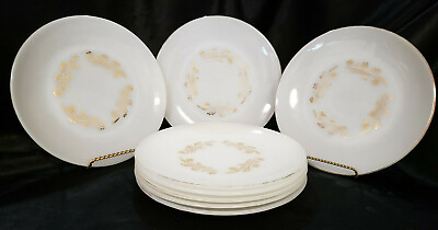 #ad Vintage Federal Glass Meadow Gold Milk Glass Set of 8 Dinner Plates c. 1950s