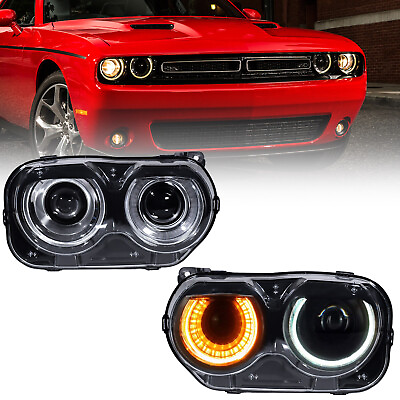 #ad LeftRight Headlights For 2015 2023 Dodge Challenger Halogen w LED DRL Projector