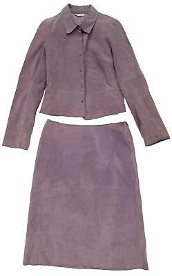 #ad Vintage Halogen 100% Suede Skirt Blazer Lavender RARE FIND SZ 8 Skirt Small Top