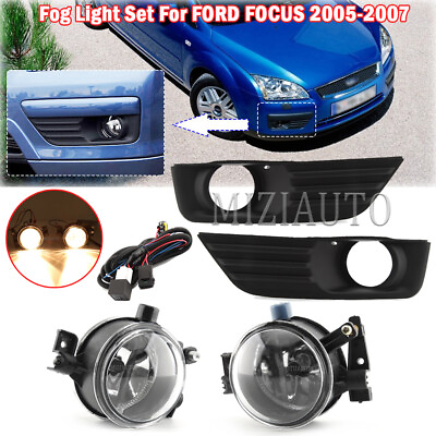#ad 4x Front Bumper Fog Lights Cover Grille amp; Lamp Halogen For Ford Focus 2005 2007