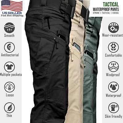 #ad Tactical Mens Cargo Pants Work Combat Pants Outdoor Hiking Waterproof Trousers