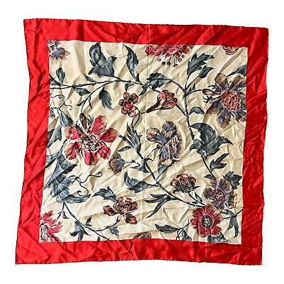 #ad Vintage Liberty of London Made in England Floral Red 100% Silk Scarf 26quot;